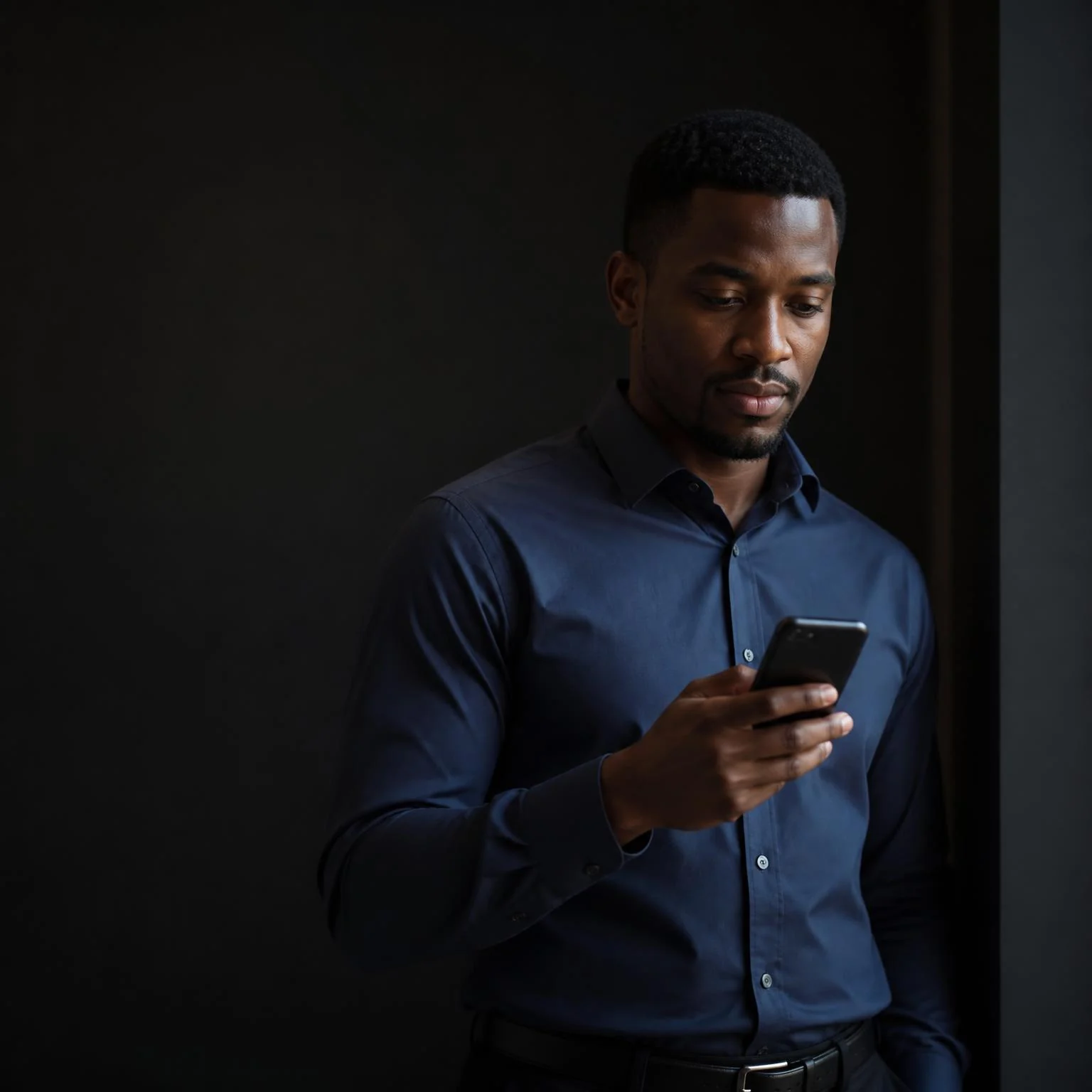 Homem angolano a consultar uma operação financeira no smartphone